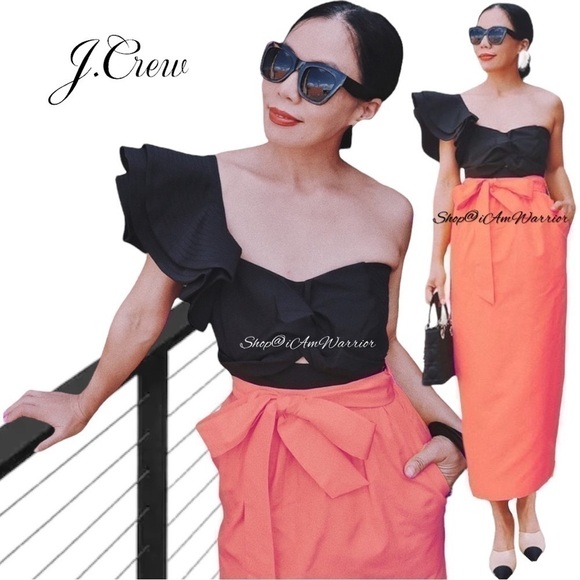 J.Crew NWT tie waist guava coral cotton/silk faille midi skirt @shop@iamwarrior - Picture 2 of 11